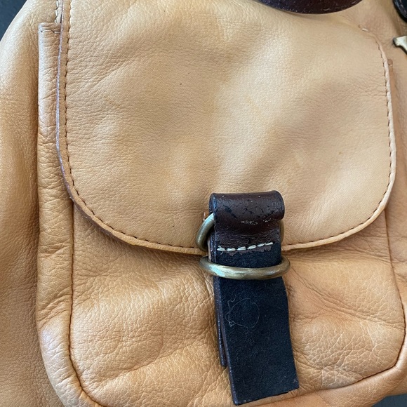 Genuine Soft Leather Sophia Visconti Handbag 13”Lx9”H. Camel and Brown - Picture 4 of 13